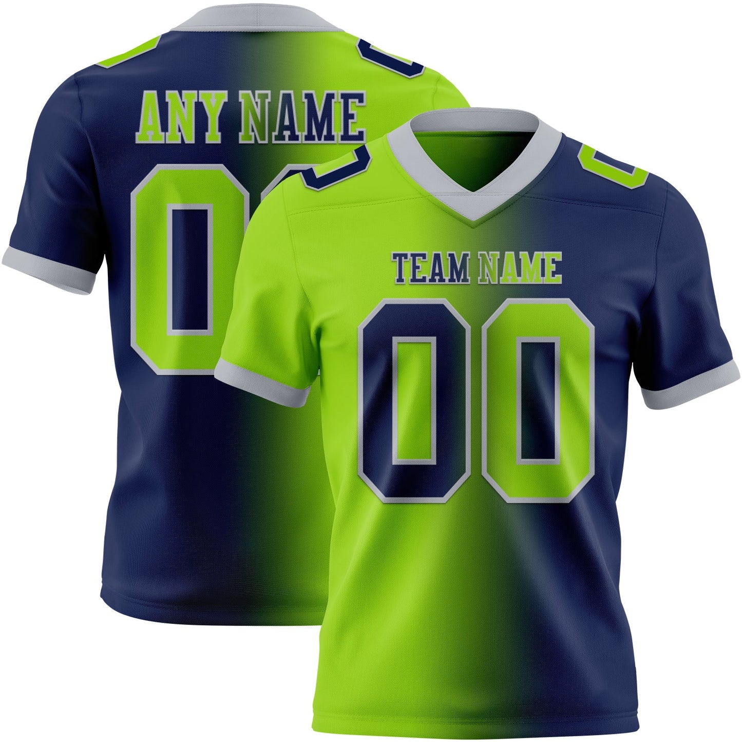 Custom Navy Neon Green-Gray Mesh Authentic Gradient Fashion Football Jersey - Sky-Custom