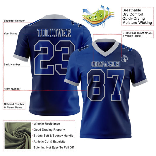Custom Navy Royal-Gray Mesh Authentic Gradient Fashion Football Jersey - Sky-Custom