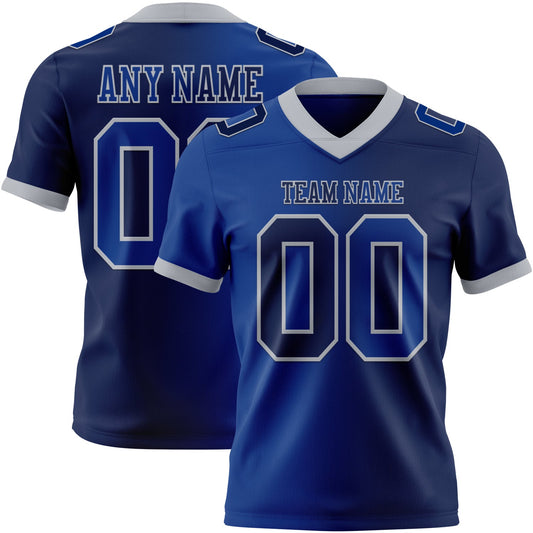 Custom Navy Royal-Gray Mesh Authentic Gradient Fashion Football Jersey - Sky-Custom