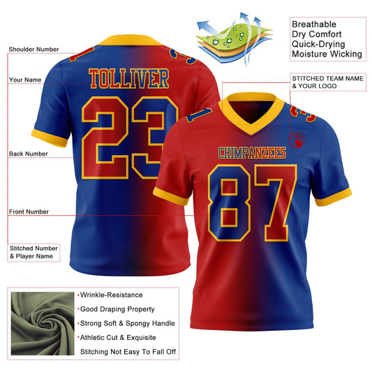 Custom Royal Red-Gold Mesh Authentic Gradient Fashion Football Jersey - Sky-Custom
