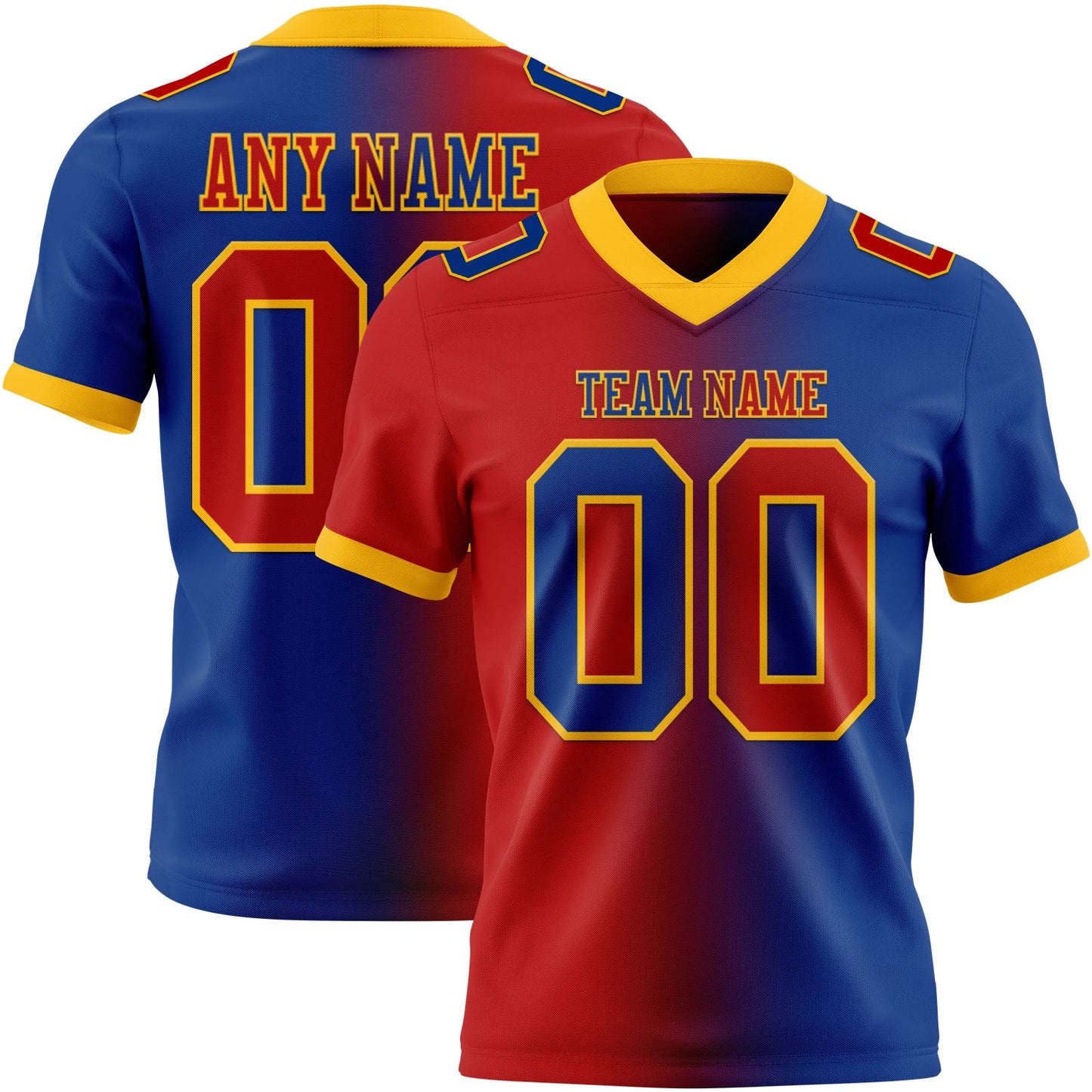Custom Royal Red-Gold Mesh Authentic Gradient Fashion Football Jersey - Sky-Custom
