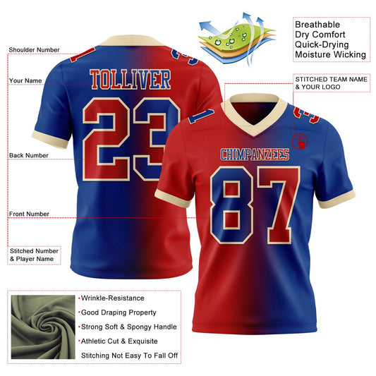 Custom Royal Red-Cream Mesh Authentic Gradient Fashion Football Jersey - Sky-Custom
