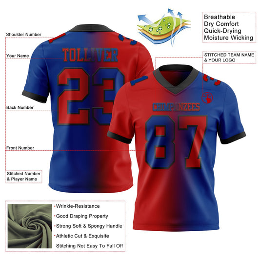Custom Royal Red-Black Mesh Authentic Gradient Fashion Football Jersey - Sky-Custom