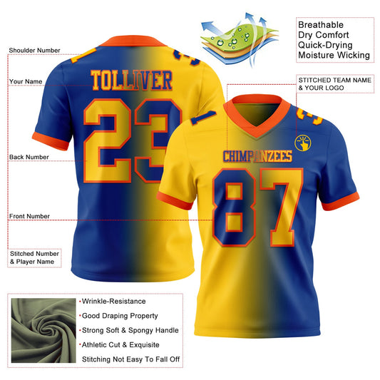 Custom Royal Yellow-Orange Mesh Authentic Gradient Fashion Football Jersey - Sky-Custom