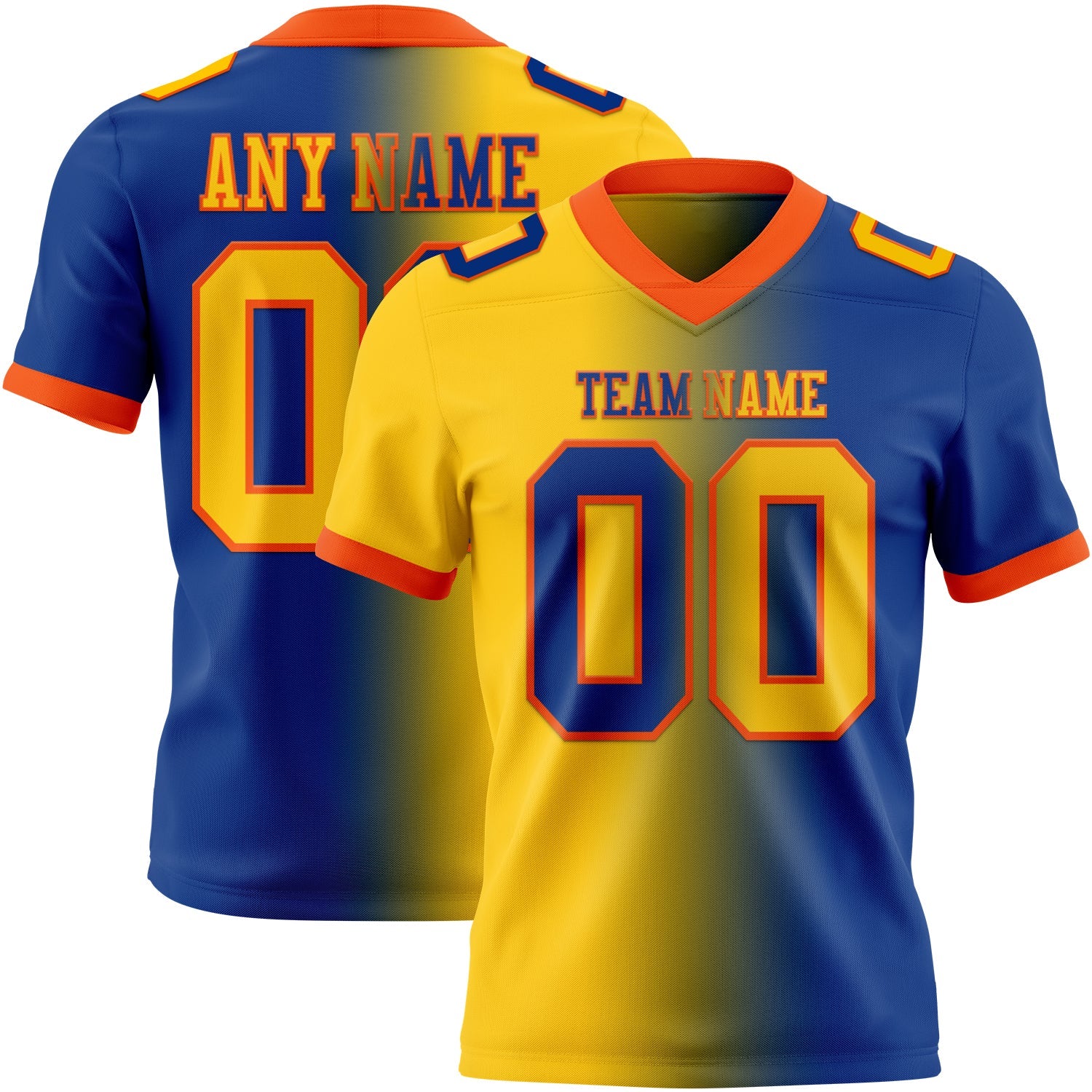 Custom Royal Yellow-Orange Mesh Authentic Gradient Fashion Football Jersey - Sky-Custom
