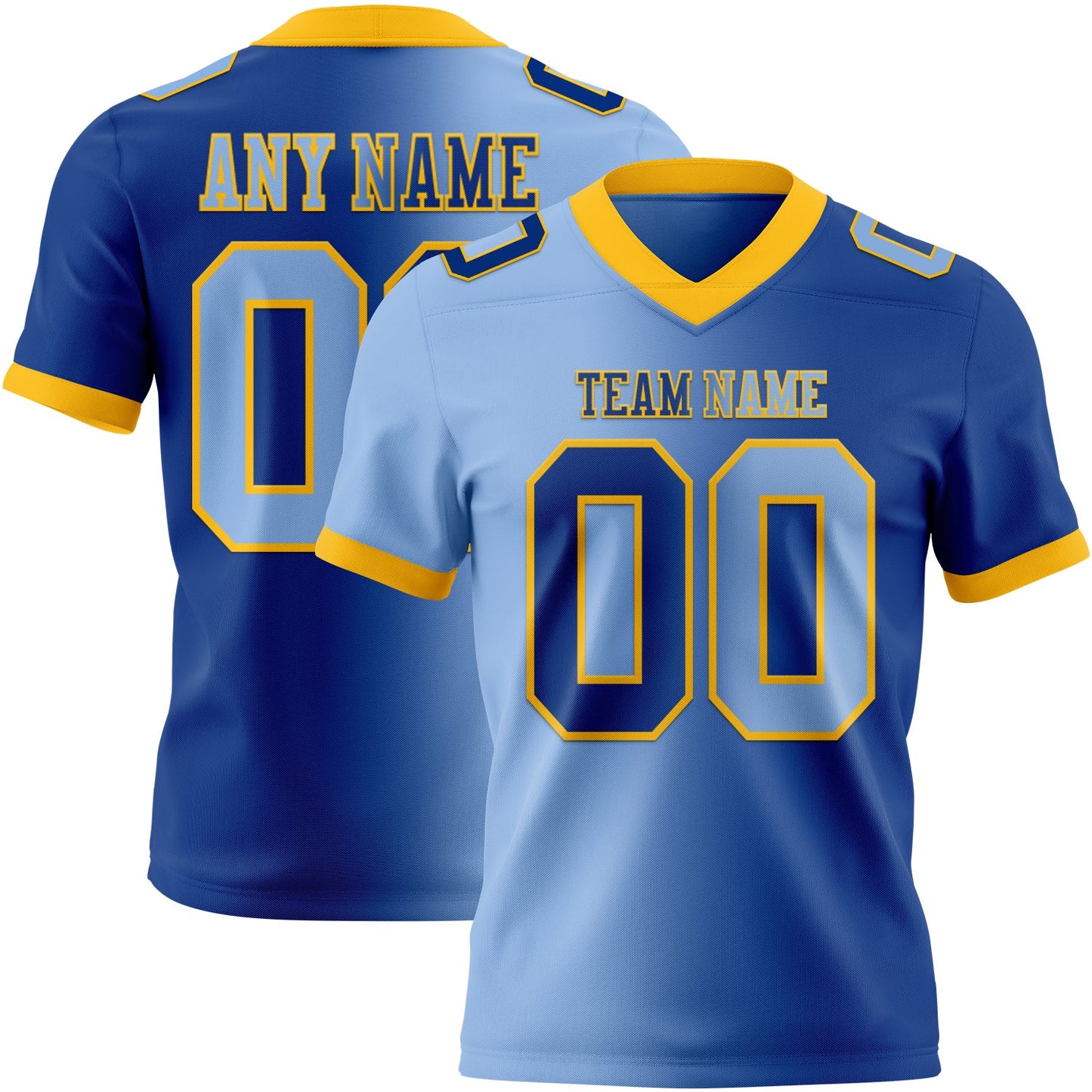 Custom Royal Light Blue-Gold Mesh Authentic Gradient Fashion Football Jersey - Sky-Custom