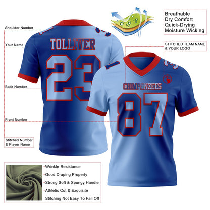 Custom Royal Light Blue-Red Mesh Authentic Gradient Fashion Football Jersey - Sky-Custom