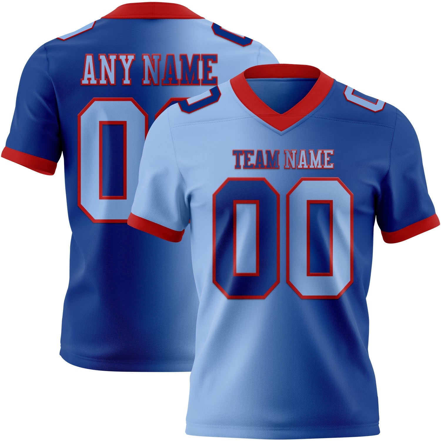 Custom Royal Light Blue-Red Mesh Authentic Gradient Fashion Football Jersey - Sky-Custom