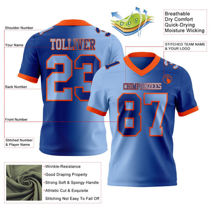 Custom Royal Light Blue-Orange Mesh Authentic Gradient Fashion Football Jersey - Sky-Custom