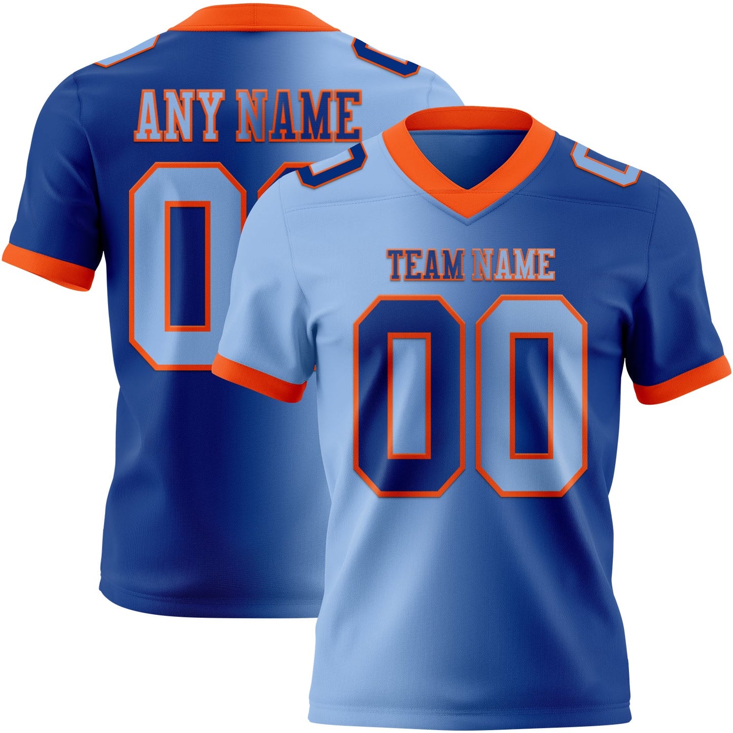 Custom Royal Light Blue-Orange Mesh Authentic Gradient Fashion Football Jersey - Sky-Custom