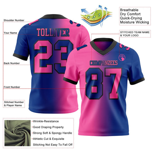 Custom Royal Pink-Black Mesh Authentic Gradient Fashion Football Jersey - Sky-Custom