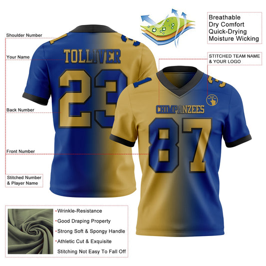 Custom Royal Old Gold-Black Mesh Authentic Gradient Fashion Football Jersey - Sky-Custom