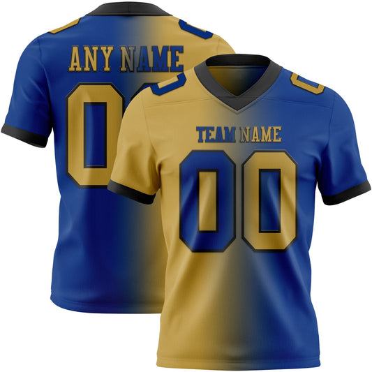 Custom Royal Old Gold-Black Mesh Authentic Gradient Fashion Football Jersey - Sky-Custom
