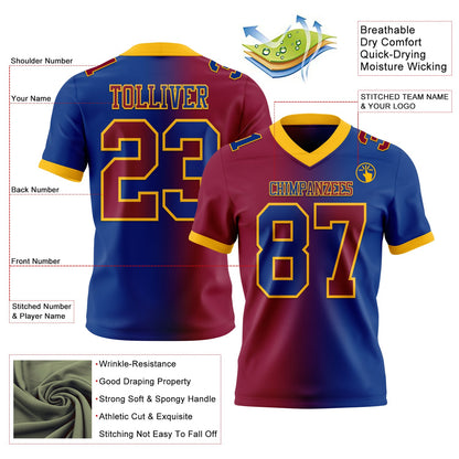 Custom Royal Maroon-Gold Mesh Authentic Gradient Fashion Football Jersey - Sky-Custom
