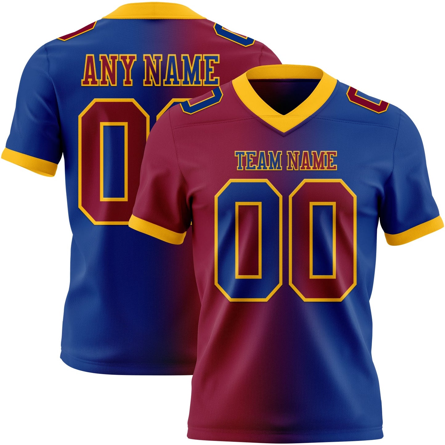 Custom Royal Maroon-Gold Mesh Authentic Gradient Fashion Football Jersey - Sky-Custom