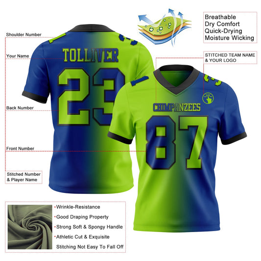 Custom Royal Neon Green-Black Mesh Authentic Gradient Fashion Football Jersey - Sky-Custom