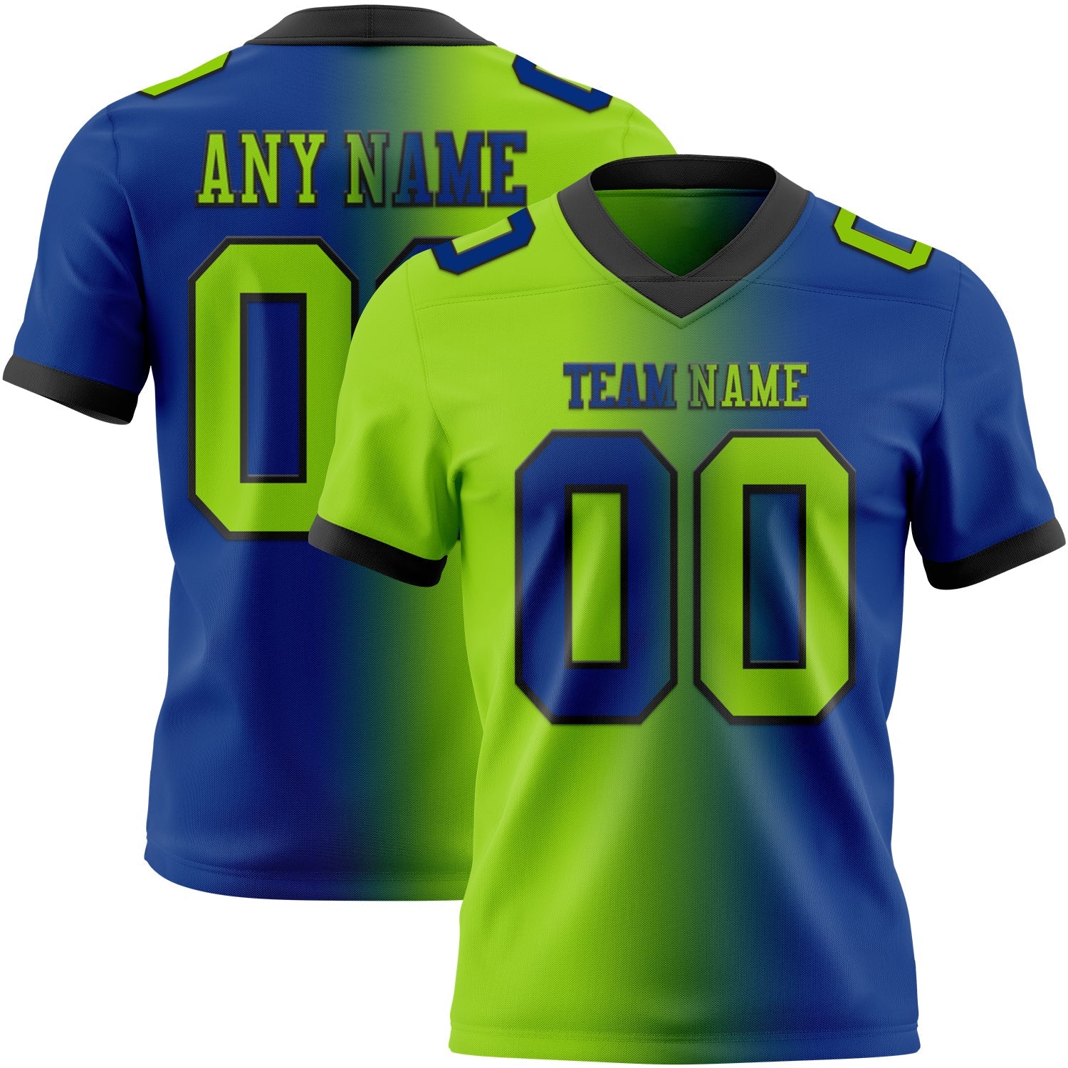 Custom Royal Neon Green-Black Mesh Authentic Gradient Fashion Football Jersey - Sky-Custom