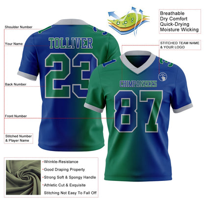 Custom Royal Kelly Green-Gray Mesh Authentic Gradient Fashion Football Jersey - Sky-Custom