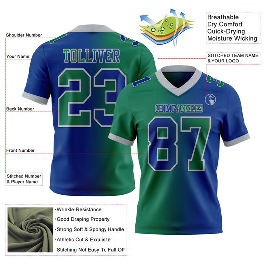 Custom Royal Kelly Green-Gray Mesh Authentic Gradient Fashion Football Jersey - Sky-Custom