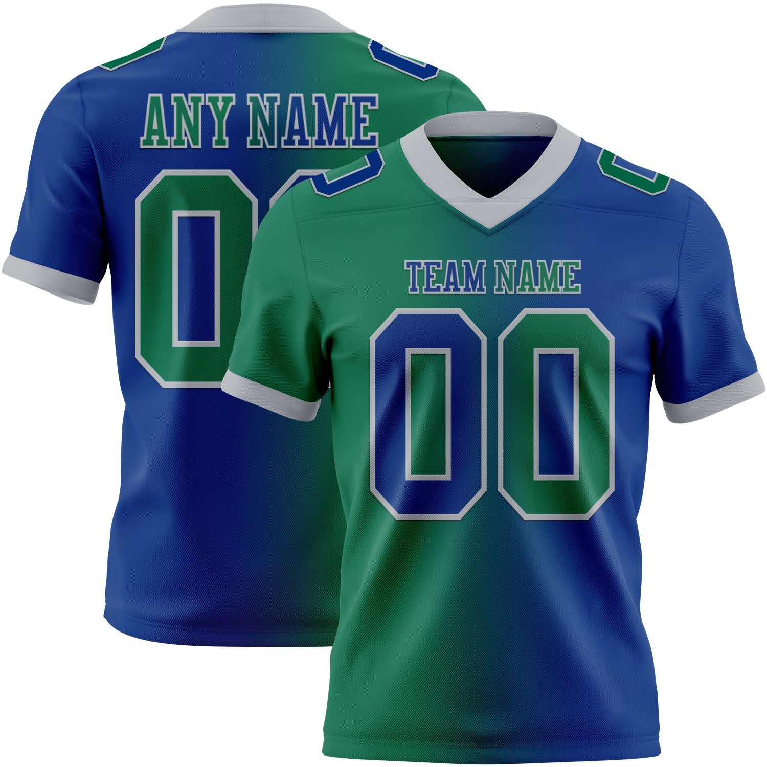 Custom Royal Kelly Green-Gray Mesh Authentic Gradient Fashion Football Jersey - Sky-Custom