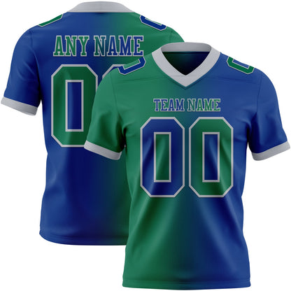 Custom Royal Kelly Green-Gray Mesh Authentic Gradient Fashion Football Jersey - Sky-Custom