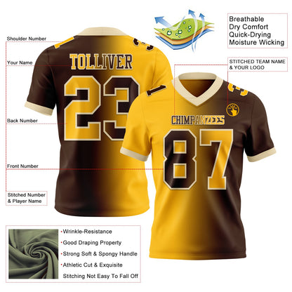 Custom Brown Gold-Cream Mesh Authentic Gradient Fashion Football Jersey - Sky-Custom