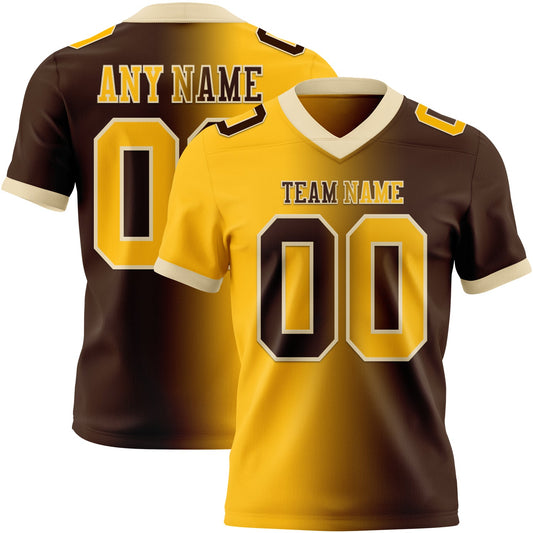 Custom Brown Gold-Cream Mesh Authentic Gradient Fashion Football Jersey - Sky-Custom