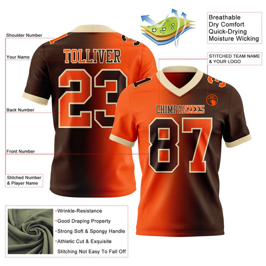 Custom Brown Orange-Cream Mesh Authentic Gradient Fashion Football Jersey - Sky-Custom