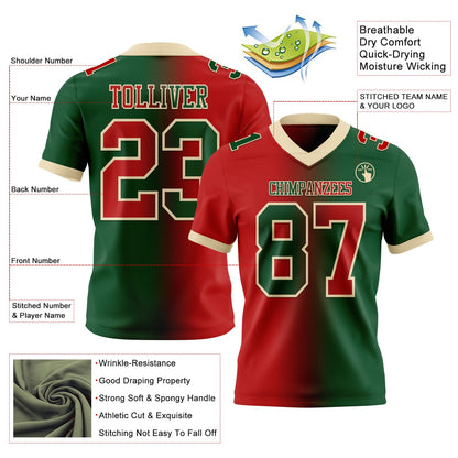 Custom Green Red-Cream Mesh Authentic Gradient Fashion Football Jersey - Sky-Custom