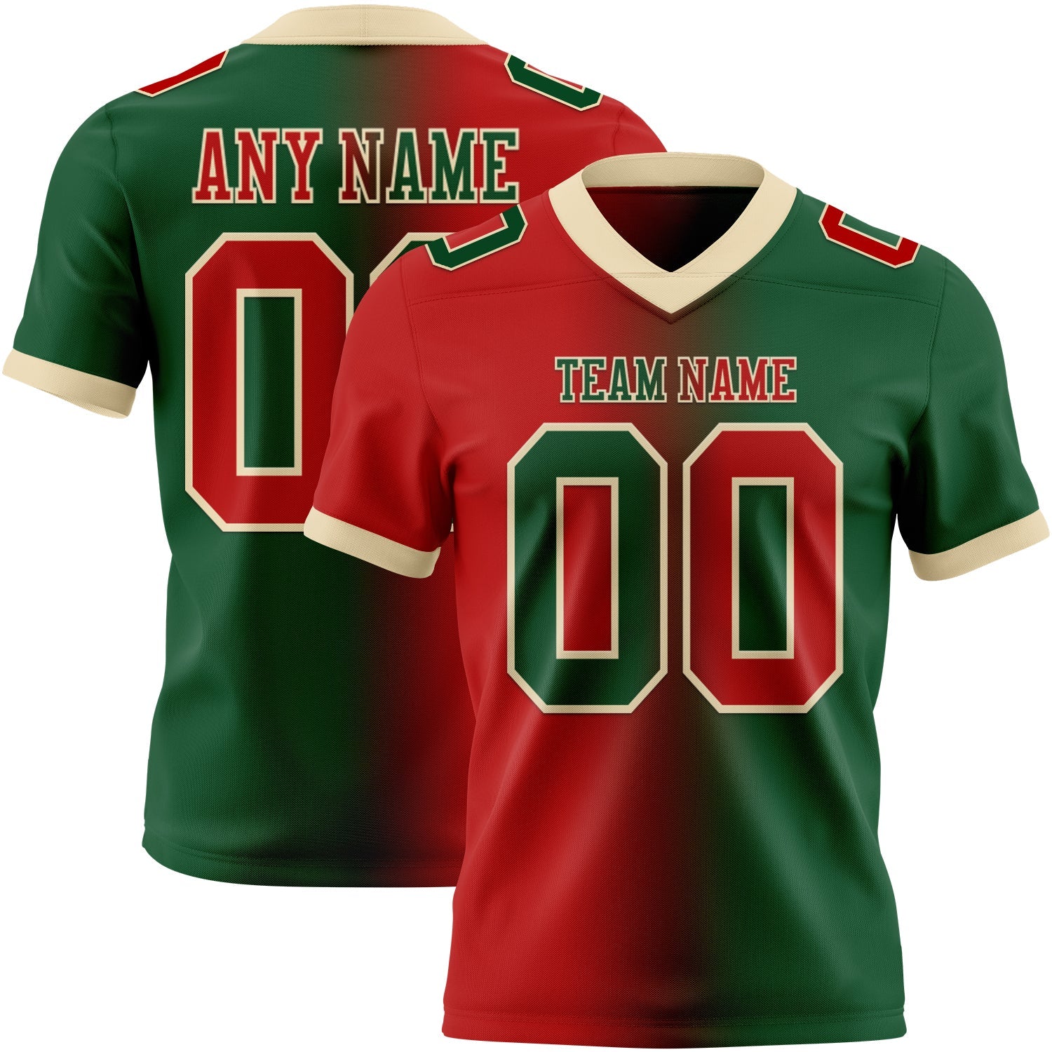 Custom Green Red-Cream Mesh Authentic Gradient Fashion Football Jersey - Sky-Custom