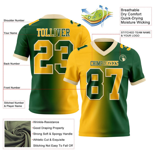 Custom Green Gold-Cream Mesh Authentic Gradient Fashion Football Jersey - Sky-Custom