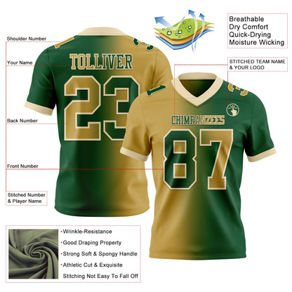 Custom Green Old Gold-Cream Mesh Authentic Gradient Fashion Football Jersey - Sky-Custom