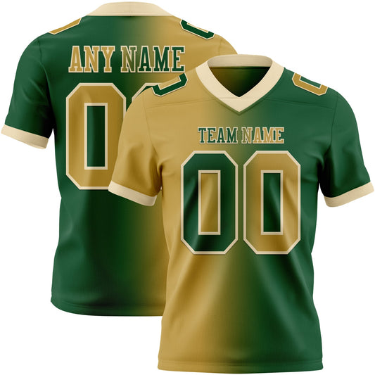 Custom Green Old Gold-Cream Mesh Authentic Gradient Fashion Football Jersey - Sky-Custom