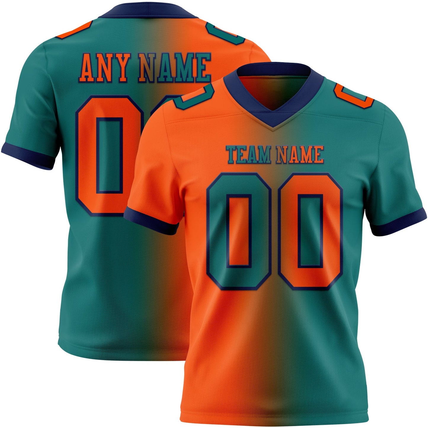 Custom Teal Orange-Navy Mesh Authentic Gradient Fashion Football Jersey - Sky-Custom