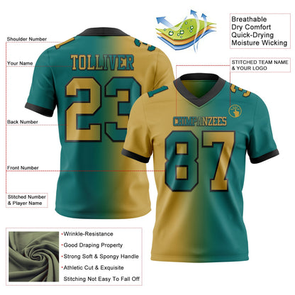 Custom Teal Old Gold-Black Mesh Authentic Gradient Fashion Football Jersey - Sky-Custom