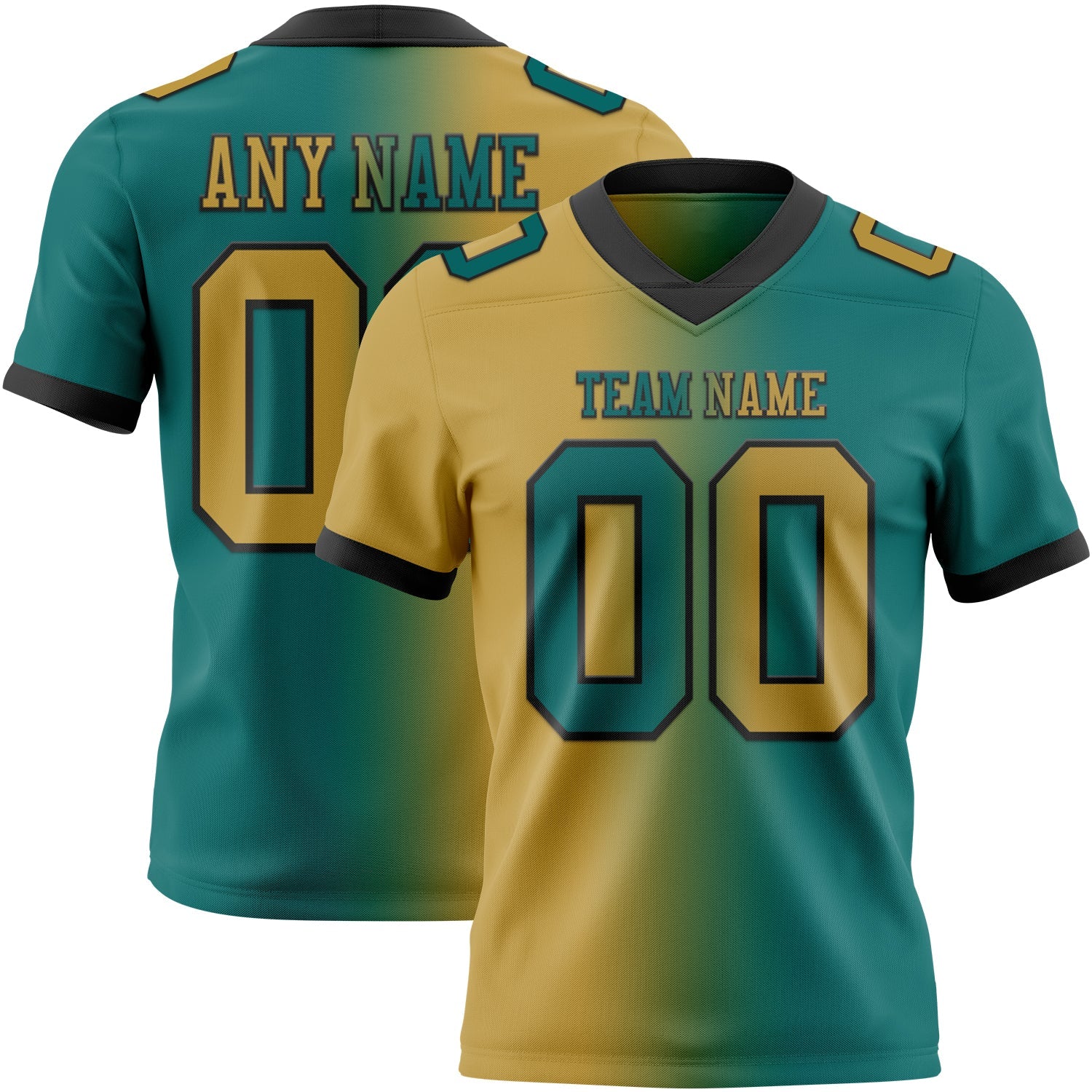 Custom Teal Old Gold-Black Mesh Authentic Gradient Fashion Football Jersey - Sky-Custom