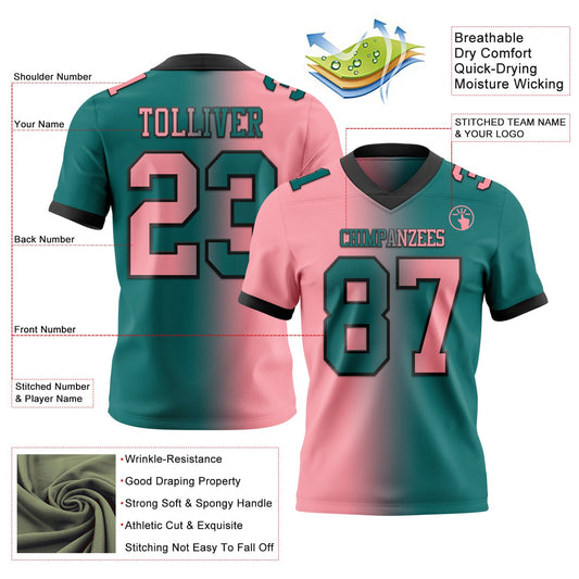 Custom Teal Medium Pink-Black Mesh Authentic Gradient Fashion Football Jersey - Sky-Custom