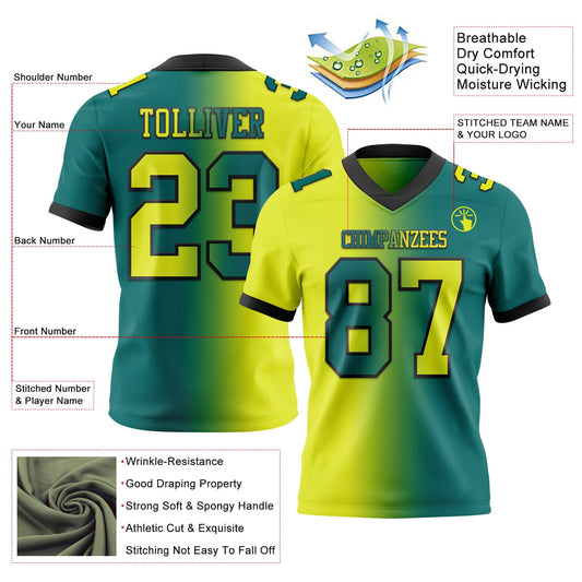 Custom Teal Neon Yellow-Black Mesh Authentic Gradient Fashion Football Jersey - Sky-Custom