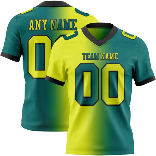 Custom Teal Neon Yellow-Black Mesh Authentic Gradient Fashion Football Jersey - Sky-Custom