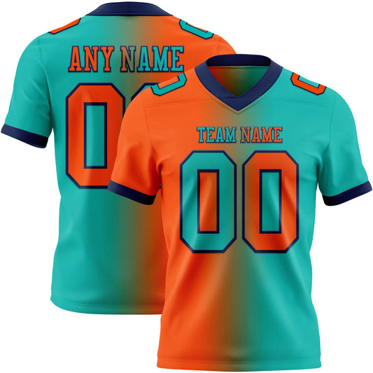 Custom Aqua Orange-Navy Mesh Authentic Gradient Fashion Football Jersey - Sky-Custom