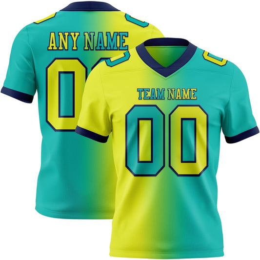 Custom Aqua Neon Yellow-Navy Mesh Authentic Gradient Fashion Football Jersey - Sky-Custom