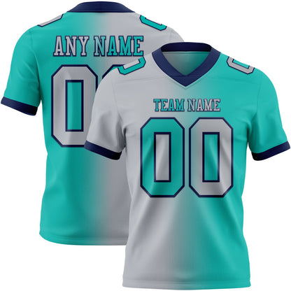 Custom Aqua Gray-Navy Mesh Authentic Gradient Fashion Football Jersey - Sky-Custom
