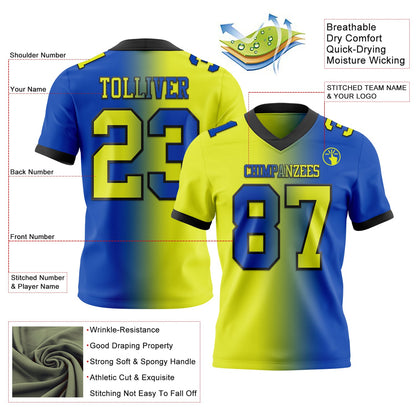 Custom Thunder Blue Neon Yellow-Black Mesh Authentic Gradient Fashion Football Jersey - Sky-Custom