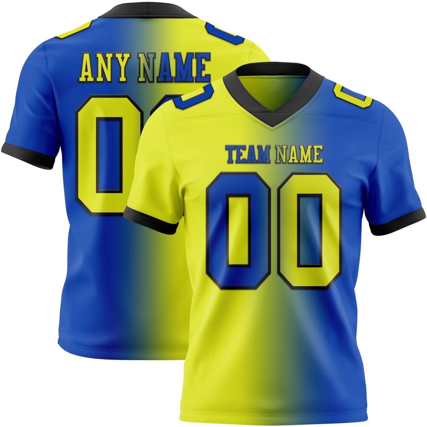 Custom Thunder Blue Neon Yellow-Black Mesh Authentic Gradient Fashion Football Jersey - Sky-Custom