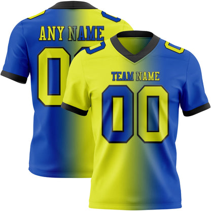 Custom Thunder Blue Neon Yellow-Black Mesh Authentic Gradient Fashion Football Jersey - Sky-Custom