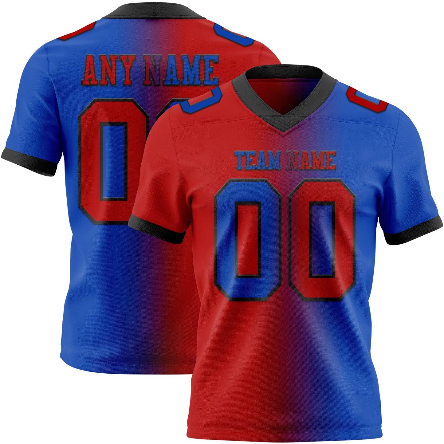 Custom Thunder Blue Red-Black Mesh Authentic Gradient Fashion Football Jersey - Sky-Custom