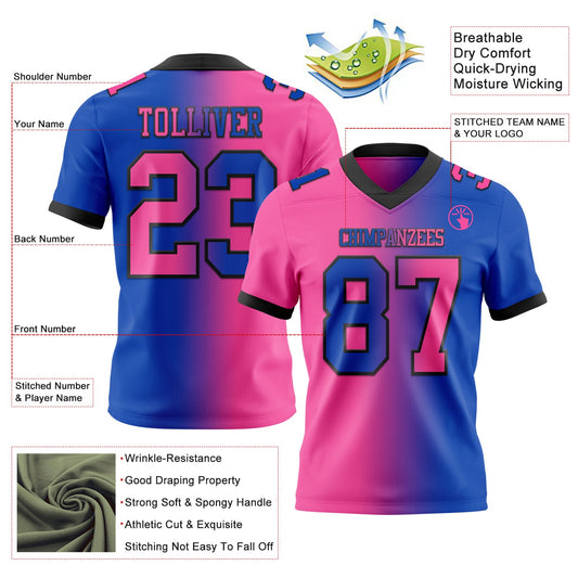 Custom Thunder Blue Pink-Black Mesh Authentic Gradient Fashion Football Jersey - Sky-Custom