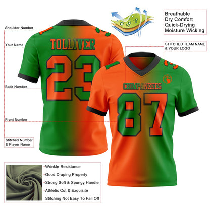 Custom Grass Green Orange-Black Mesh Authentic Gradient Fashion Football Jersey - Sky-Custom