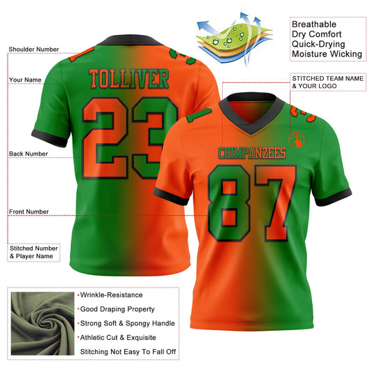 Custom Grass Green Orange-Black Mesh Authentic Gradient Fashion Football Jersey - Sky-Custom