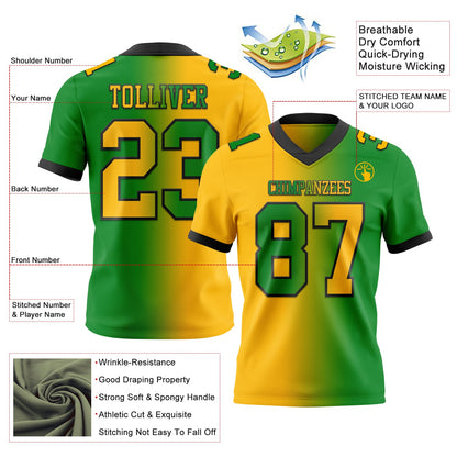 Custom Grass Green Gold-Black Mesh Authentic Gradient Fashion Football Jersey - Sky-Custom